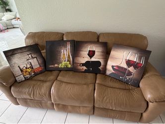 Set of 4 Canvas Wall Art Prints – Wine & Whiskey Theme – Gallery Wrapped