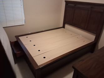 Dark Wood Queen Bed Frame with Storage Drawers