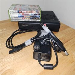 Used Xbox 360 with 5 games, all cables but no Controller