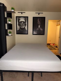 Queen Memory Foam Mattress + Metal Platform Bed Frame
