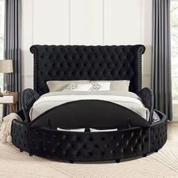Brand New Glam Black Velvet Queen Storage Bed Frame