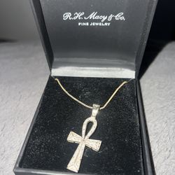 Sterling Silver Cubic Zirconia Ankh  Necklace