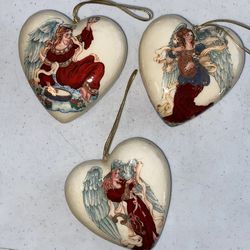 VTG Paper Mache Christmas Ornaments Heart Shaped Angels lot