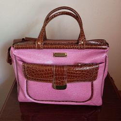 EUC Samantha Brown Classic Croc Embossed Carry On Bag Luggage Pink Crocodile

