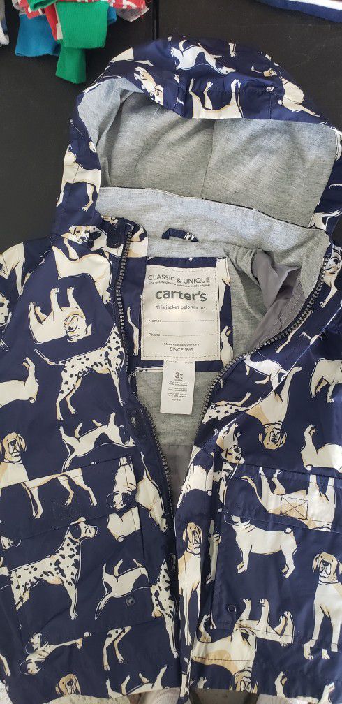 3T Carters Fall/Spring Water Proof Jacket W/ Dogs On It