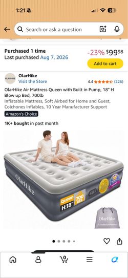 OlarHike Queen Air Mattress with Built-In Pump
