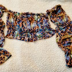 Women's Halter Top Multi-Color Print With Long Sleeves (Size: Medium)
