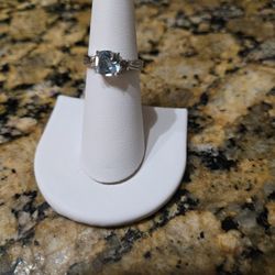 NEW GENUINE 1.45 Cts AQUAMARINE  b& DIAMOND RING 10K WHITE GOLD size 6 - Free Appraisal
