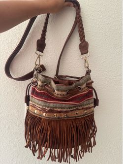 Boho Fringe Crossbody Bag in Brown and Red