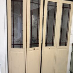 Beautiful Double Barn Doors With Stain Glass 6.5 Feet Tall X 5 Feet Wide