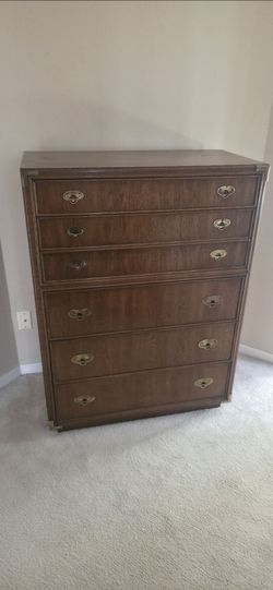 Tall Wood Campaign Style Dresser 6 Drawers