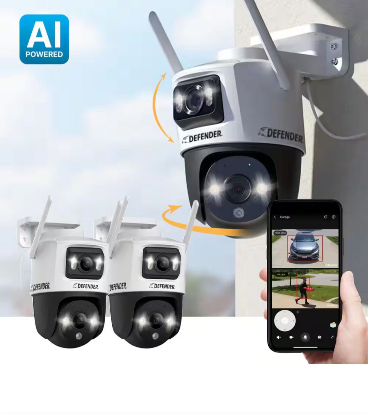 AI Powered Guard Pro 3K PLUS Dual Lens PTZ Wi-Fi 6-Plug-in Security Camera -2 Pack