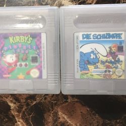 2 Retro Game Boy Games :Kirby’s and Die Schlümpfe with case 