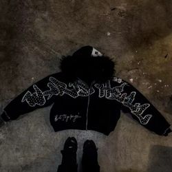 Y2k Wars1hell Black Fur Hood Zipup