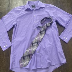 Men’s Light Purple Button Dress Shirt With Tie Size Medium 15 By Stafford #12