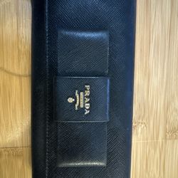 Prada Bow Embellished Saffiano Leather Wallet   