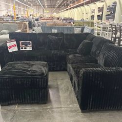 New Black Corduroy Sectional Couch / Free Delivery 
