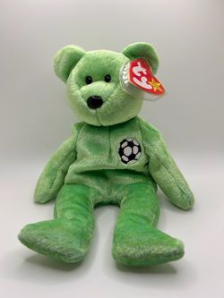 Ty Retired Vintage 1998/1999 Kicks the Soccer Bear Beanie Baby rare with errors