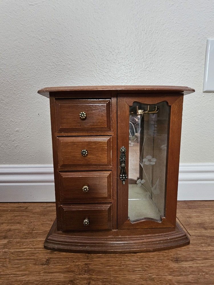 Vintage Solid Wood Jewelry Box