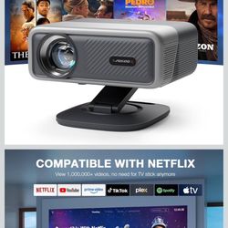 Smart Projector with Wifi and Bluetooth,Auto Focus&Keystone Projector4K,3D DoIby Audio, 1200ANSI Outdoor Projector with Omnidirectional Rotating Stand