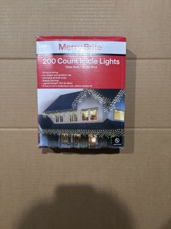 Holiday Time 200 Clear Icicle Lights – White Wire (New)