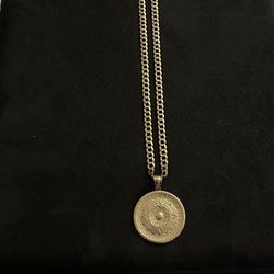 Gold Chain with Aztec Calendar Pendant 14kt