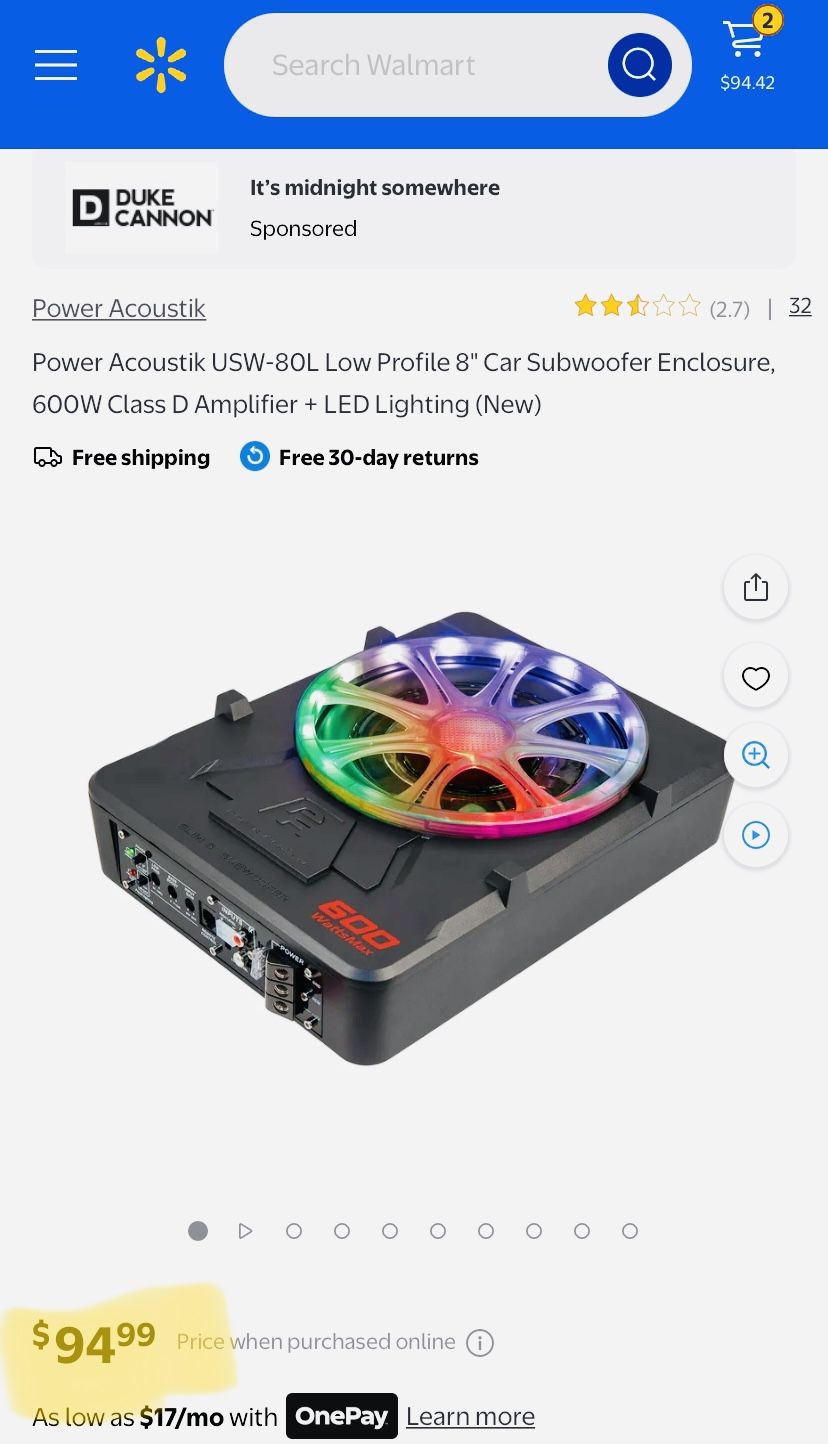 Power Acoustik Amplified 8” Subwoofer