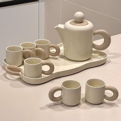 Porcelain Tea Service Set (6 Tea Cups & Pot)