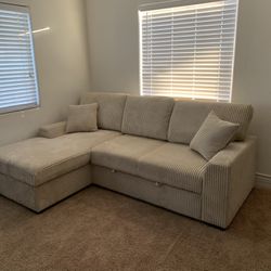 Taupe Fabric LHF Pull Out Sectional Sofa & Storage