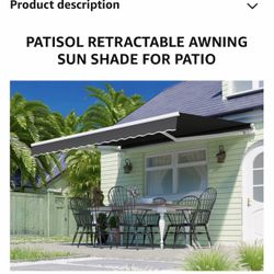 Patisol AW-M1100 Retractable UV-protection Awning 8’x7’ perfect for the summer sunlight protection, New In Box!       