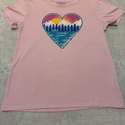 Eddie Bauer Girls Size 14/16 Pink Tee Shirt Heart Graphic Print 