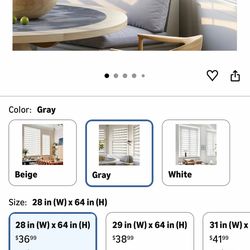 GHV Cordless Zebra Blinds for Windows Free-Stop Shades Light Filtering Dual Layer Light Control for Day and Night (Gray, 28 in (W) x 64 in (H))