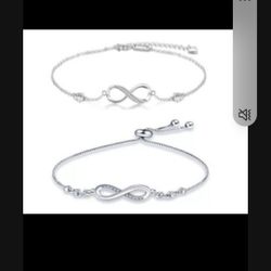 Infinity Bracelet AND Anklet Bracelet Sterling Silver TWO  ITEMS  SHIPS USA 