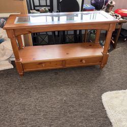 Large Wooden Table With Glass Top