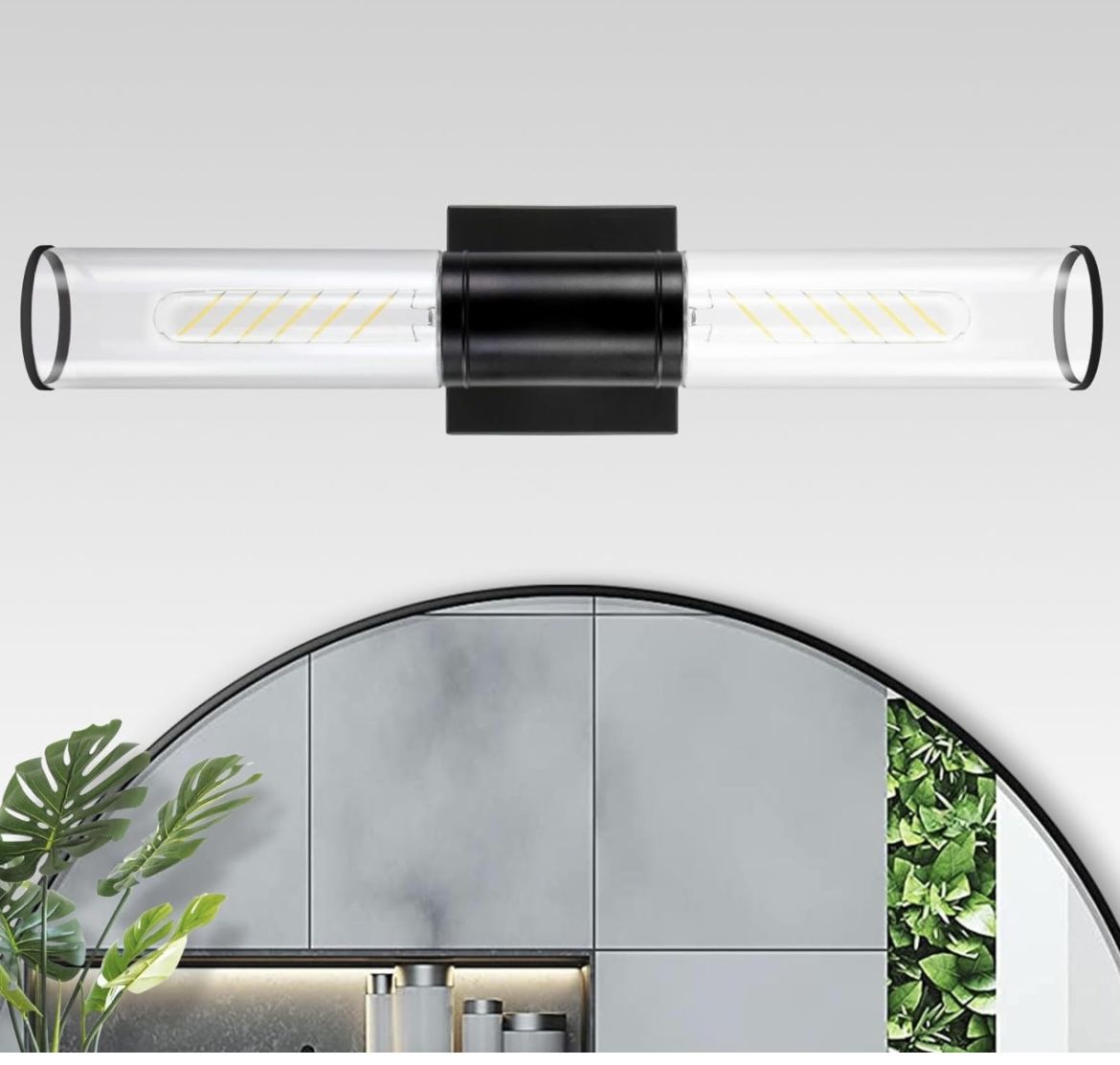 New In Box 2Light Bathroom Vanity Light Fixtures Over Mirror,Matte Black with Clear Glass Shade,Modern Wall Sconce for Bedroom,Living Room,Hallway,E26