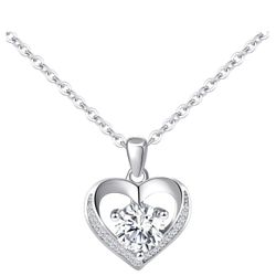 Moissanite Heart Necklace, 18K White Gold Plated 925 Sterling Silver