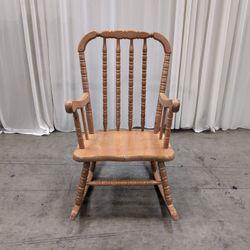 Small Traditional Spindle Back Wood Rocking Chair in Light Stain