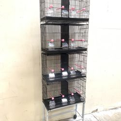 4 of Stackable Breeder Bird Cages With Rolling Stand 