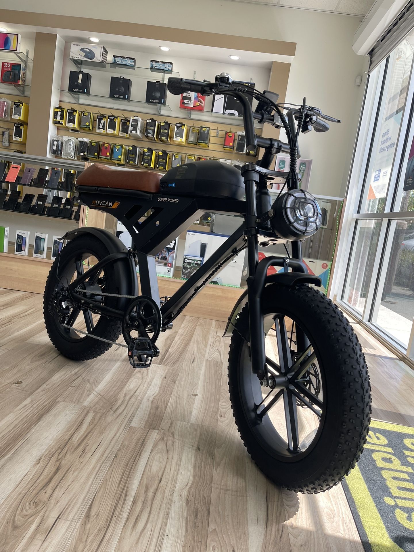 Movcan Brown Leather Seat Ebike 32MpH Brand New Electric Bike Finance It Today No Credit Needed! $10 To $99 Down To Take It Home Today!