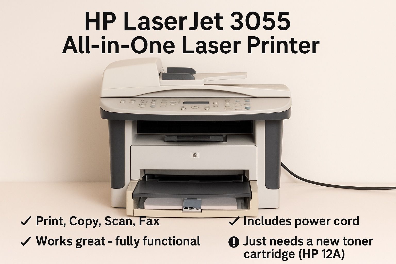 HP LaserJet 3055 All-in-One Printer – Copy, Scan, Fax – $50