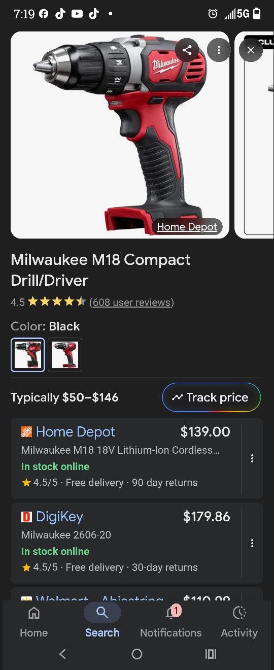 Milwaukee Drill ,Battery,Charger 60$