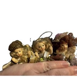 Vintage Miniature Porcelain Fairy Or Angel Doll Ornaments  Lot Of 3