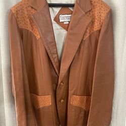 Continental Leather Ostrich Jacket Size 48 Chamarra Vaquera De Avestruz