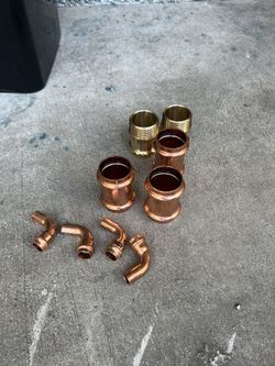 1-1/2" ProPress Copper Coupling - No Stop (Lead Free) & 1-1/2" ProPress x Male Bronze Adapter &1/2 90* Propress