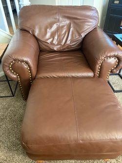 Brown Leather  Chair with matching Ottoman
