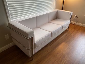 White Faux Leather Sofa with Stainless Steel Frame