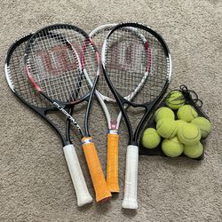 Wilson Tennis Rackets And Tennis Balls $15 In Total