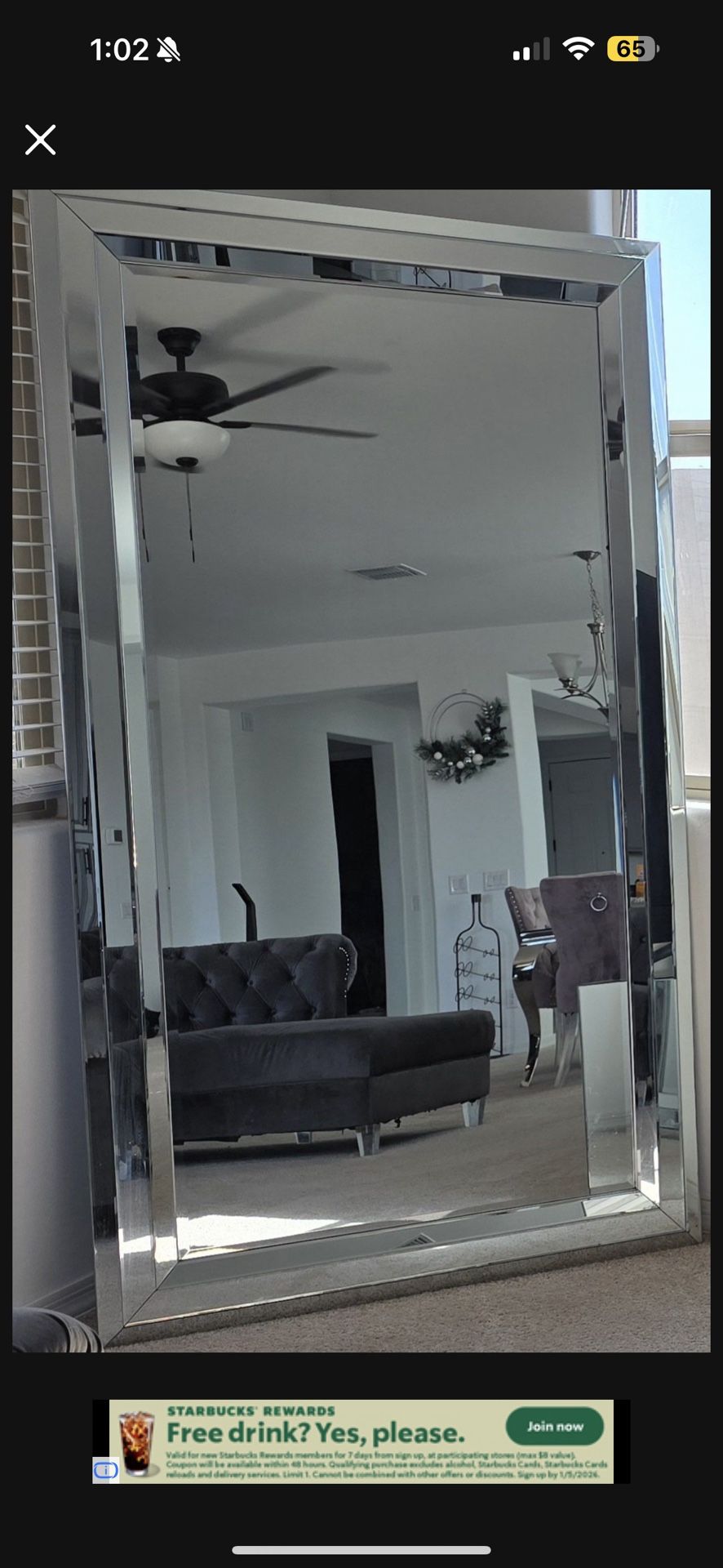 Full Length Mirror- About 7ft Tall. $175