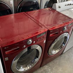Red  Color Lg Front Load  Washer And Dryer Electric High Efficiency 