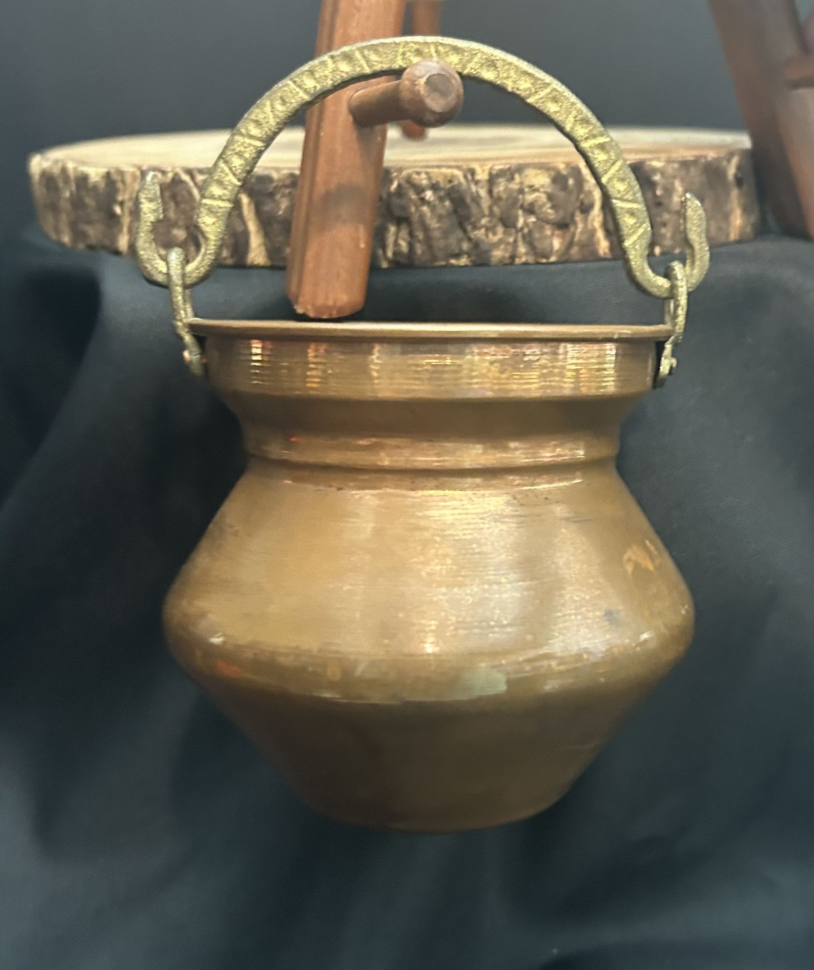 Vintage Small Copper & Brass Cauldron Pot With Snake Handle